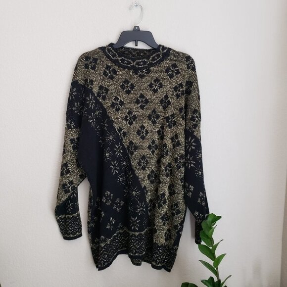 VINTAGE UGLY CHRISTMAS SWEATER-Black Gold Round Neck -SIZE 22W- 1980'S - Picture 6 of 12